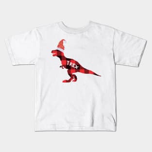 Santa T Rex Plaid Red Buffalo Dinosaur Christmas Pajamas Family Kids T-Shirt